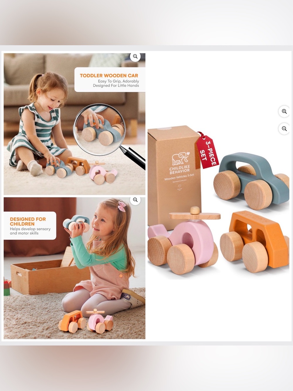 Childlike Behavior Wooden Car For Toddler - Wood Push Truck Vehicle -